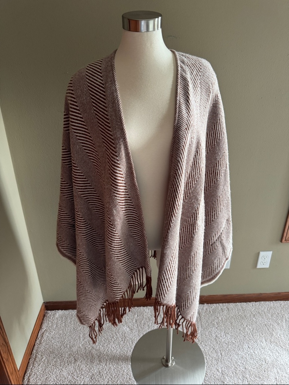 Universal Thread Burnt Orange and Cream Striped Knit Poncho